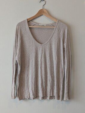 Joah Brown Scoop Neck Beige Long Sleeve